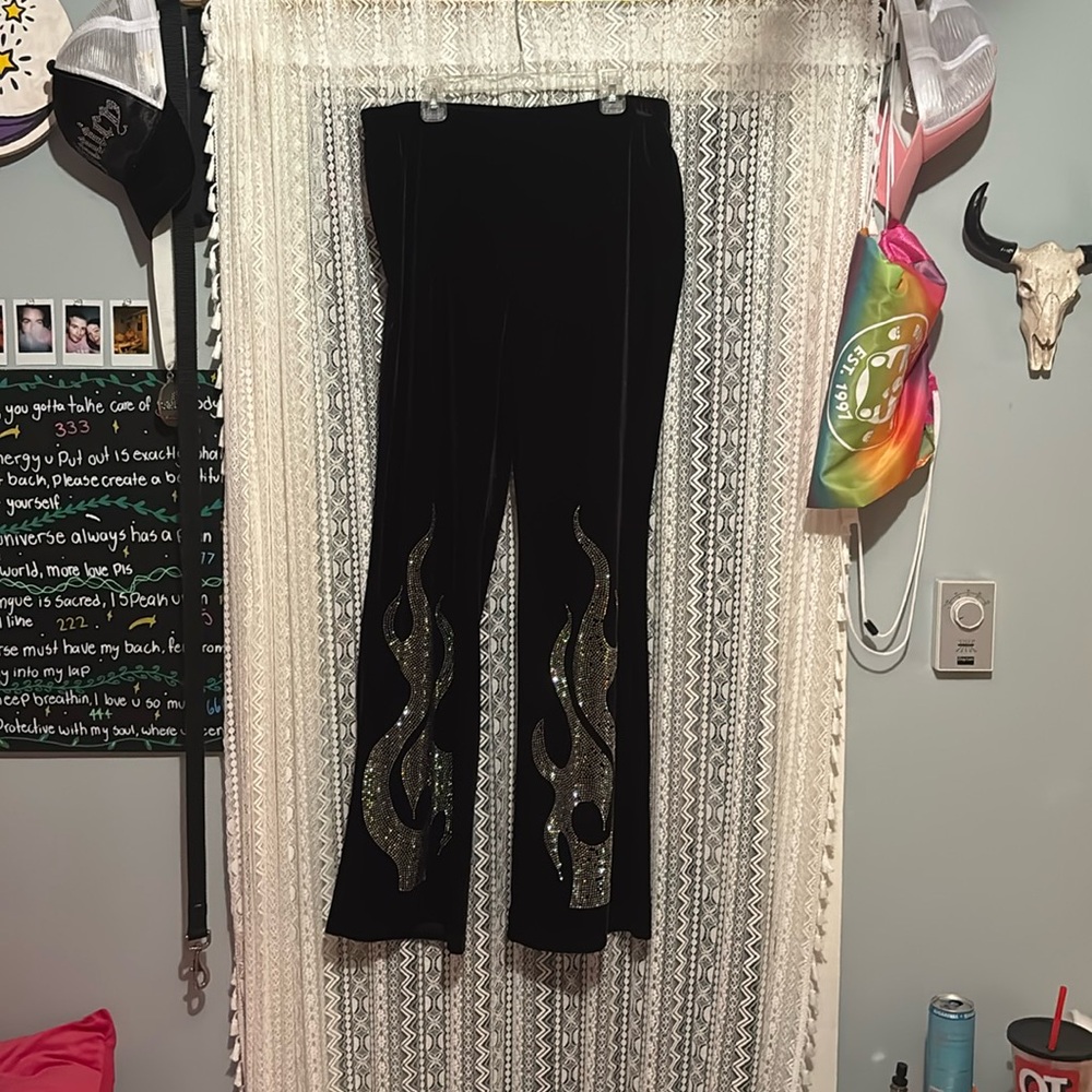 Black diamond flame velour pants